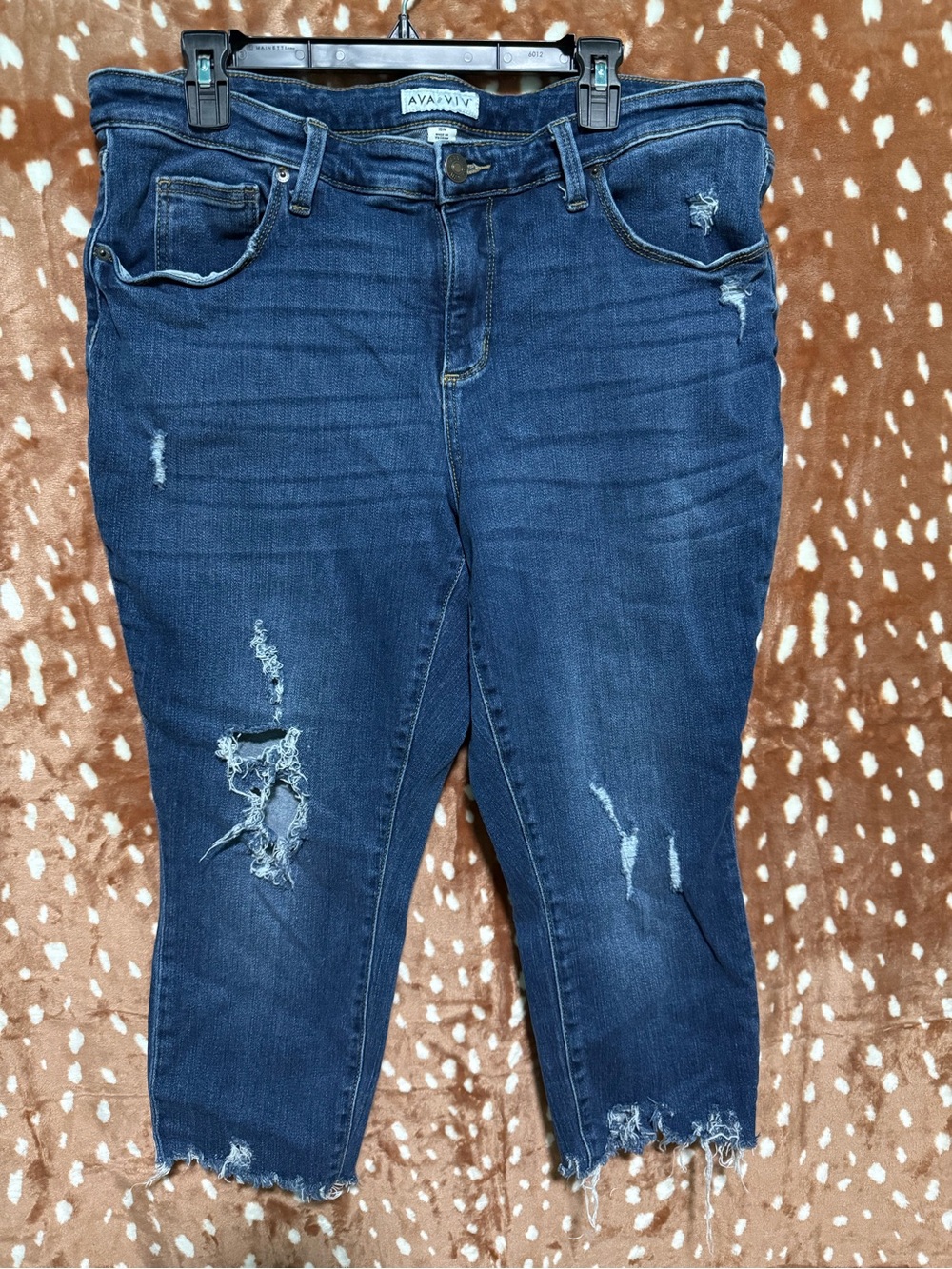 Ava & Viv Dark Blue Distressed Capri Jeans